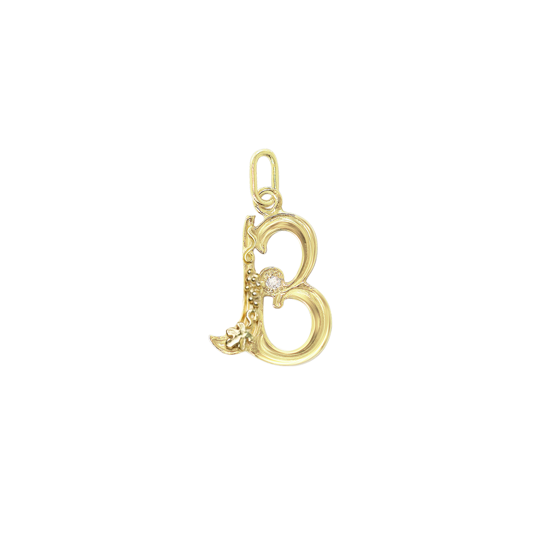Gold letter 'B' pendant on a white background