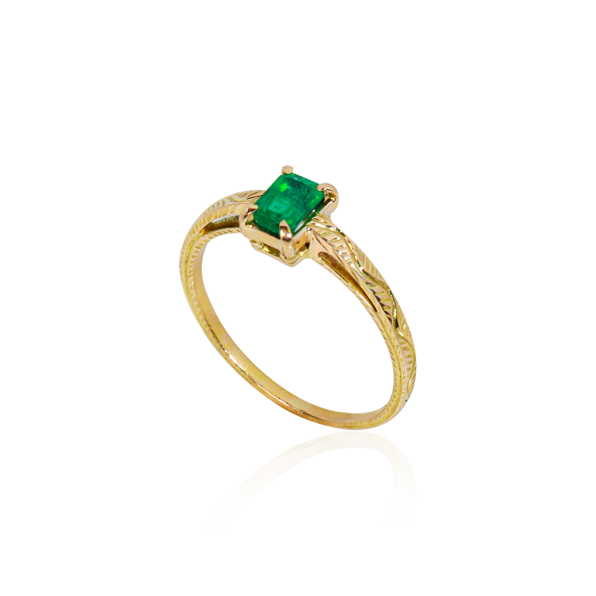 Marilisi handcrafted artisan gold baguette emerald ring fine jewelry front side