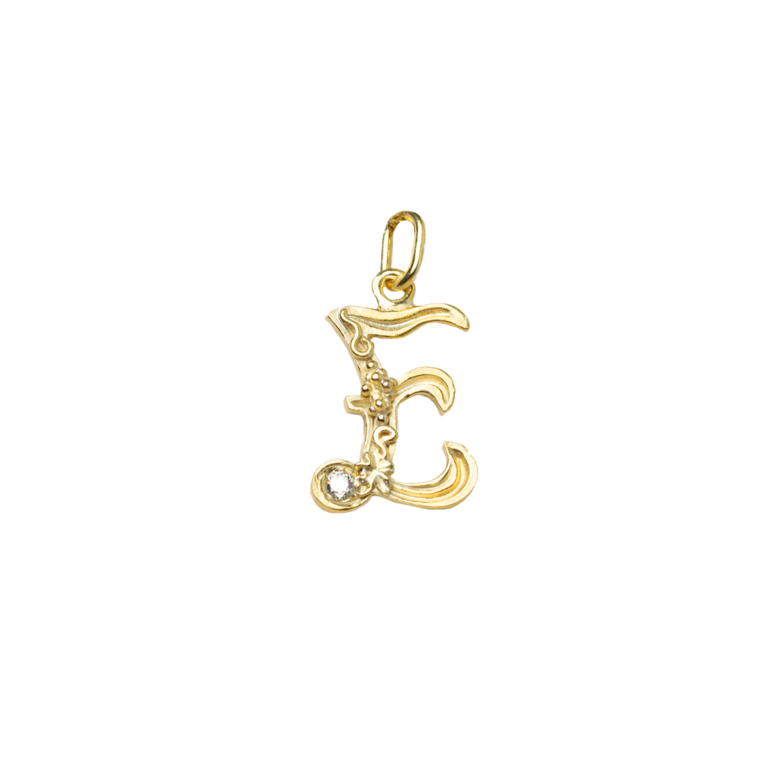 Gold initial E with Diamond Pendant Marilisi Front
