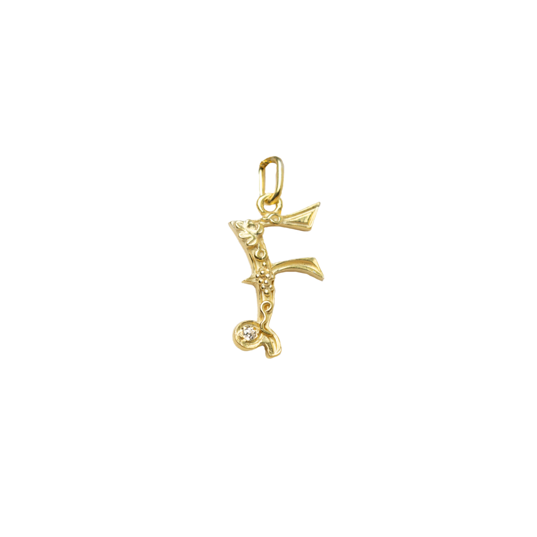 Gold initial F with Diamond Pendant Marilisi Front