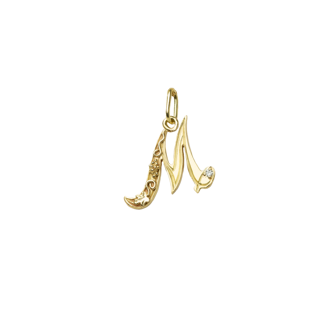 Gold initial M with Diamond Pendant Marilisi Front