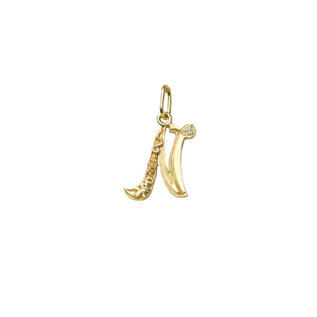 Gold initial N with Diamond Pendant Marilisi Front