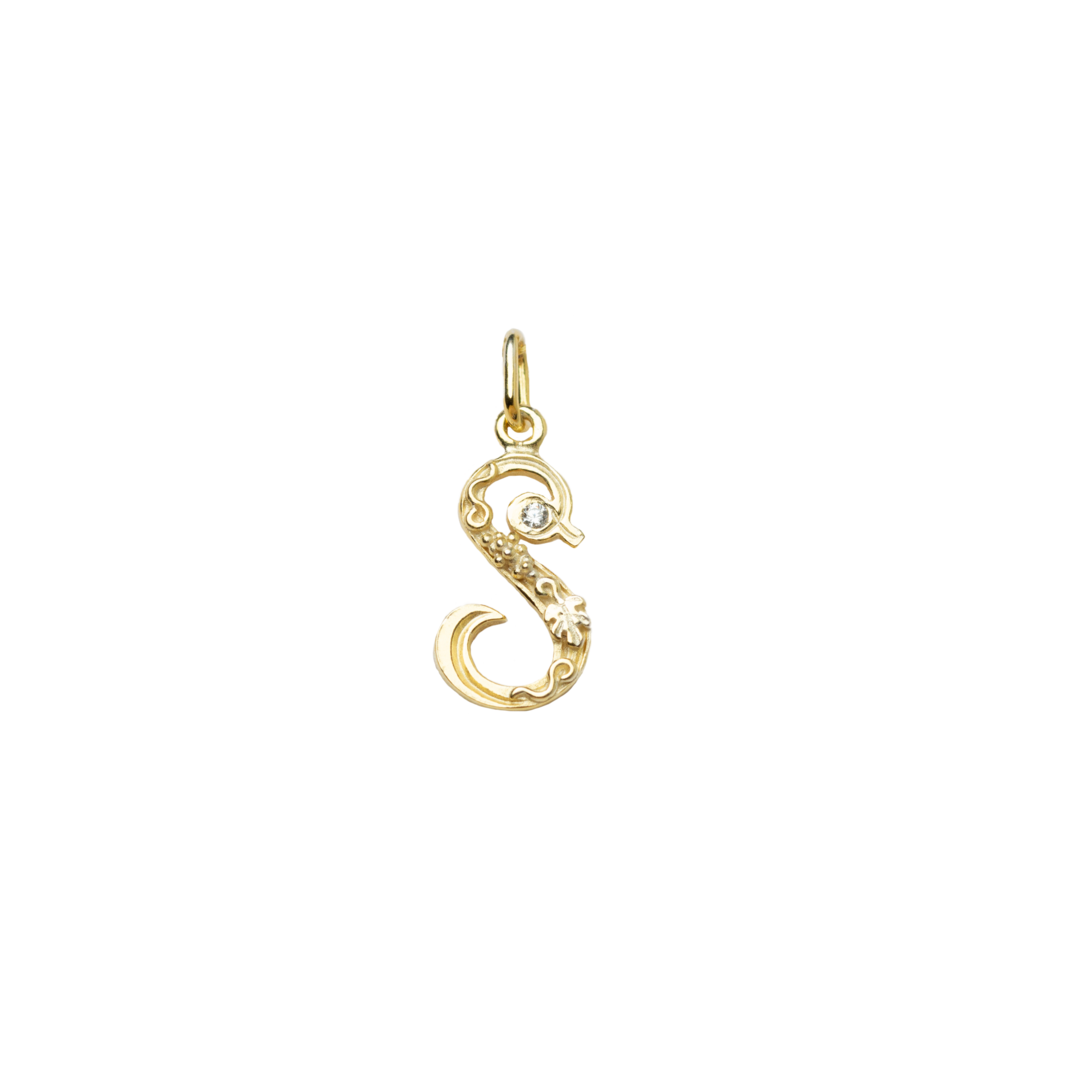 Gold initial S with Diamond Pendant Marilisi Front