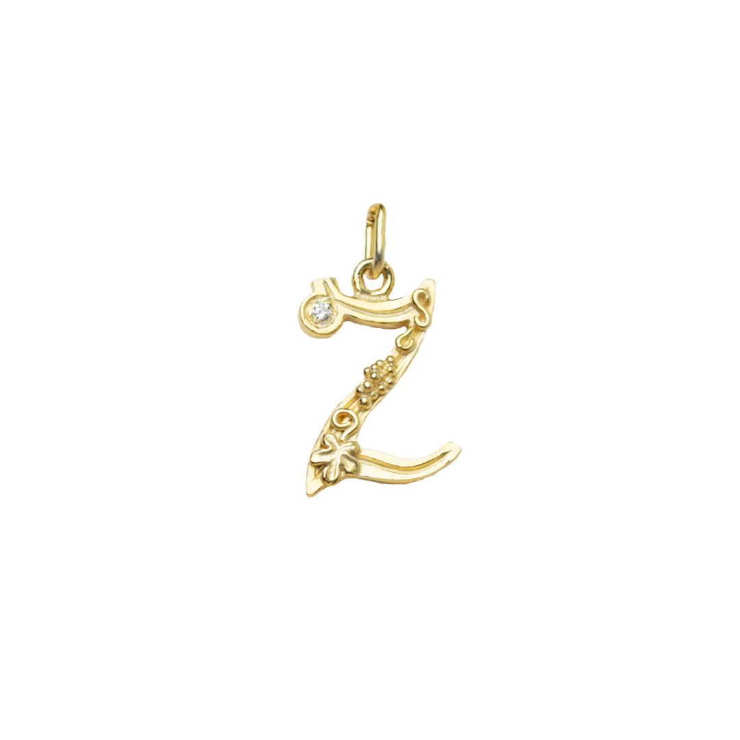 Gold initial Z with Diamond Pendant Marilisi Front