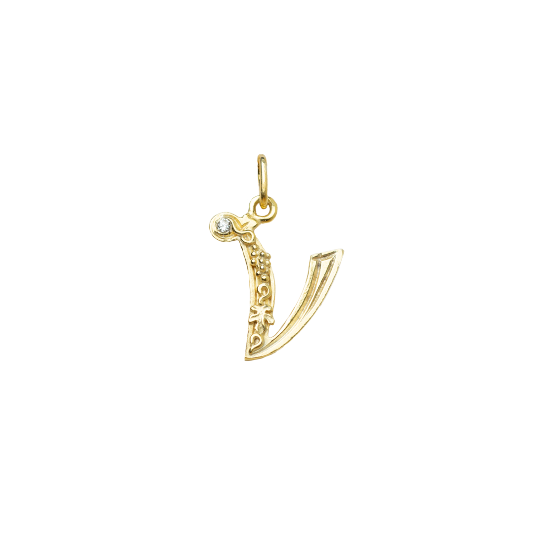 Gold initial V with Diamond Pendant Marilisi Front