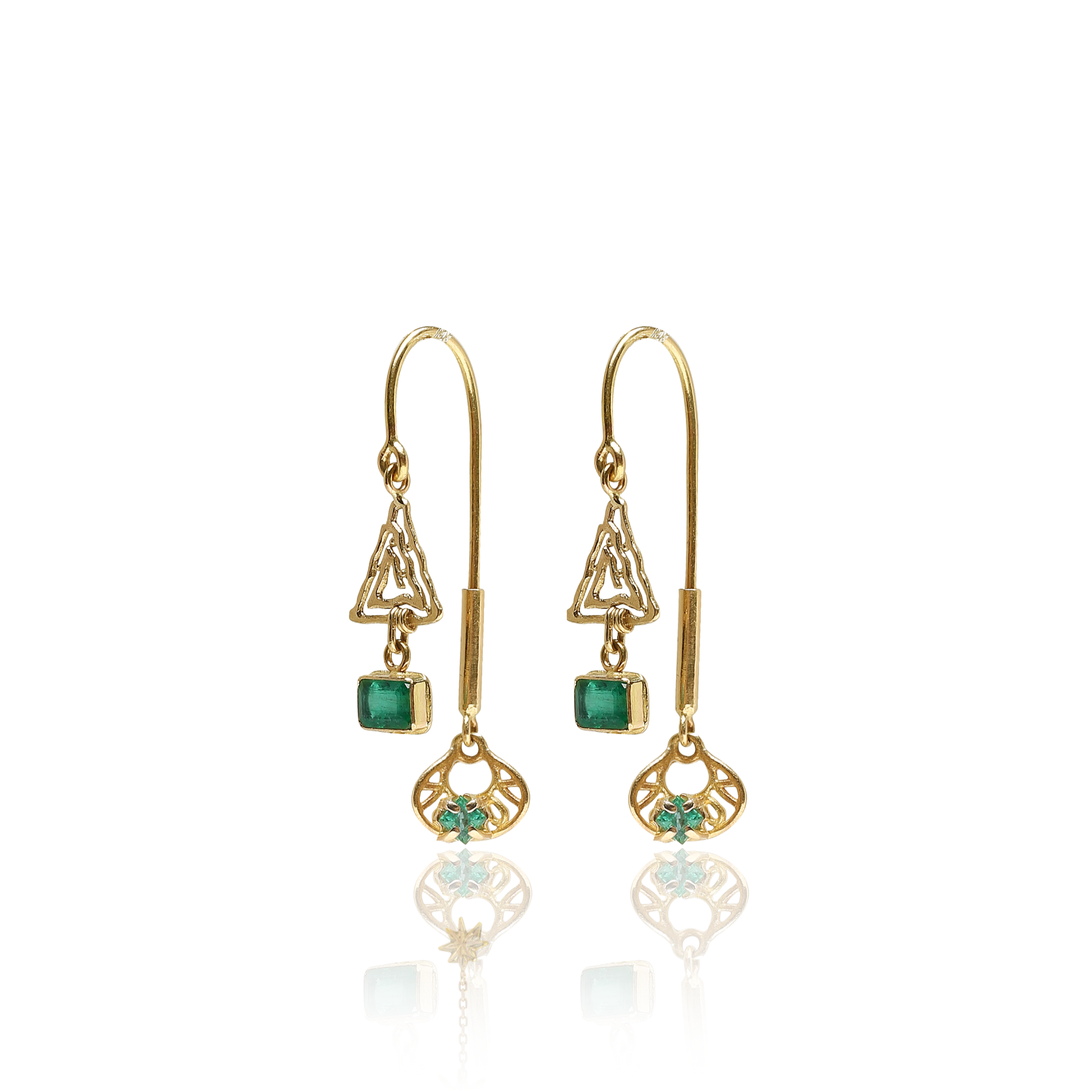 marilisi artisan gold emerald dangle earrings fine jewelry front